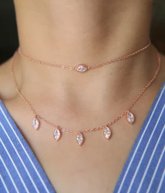 Fashion statement multi layer water drop cz pendant chain hollow square shape necklace choker collar jewelry