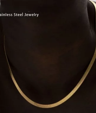 Alternative view of Gold Color Stainless Steel Blade Snake Chain Necklace for Women Men Herringbone Choker Neck Chains 2024 Trend Jewelry Gift Hot