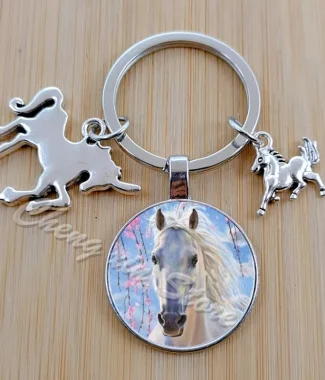 Alternative view of Porte-clés rond en verre en forme de cheval courant, accessoire créatif pour fête, bijoux, cadeau, breloque