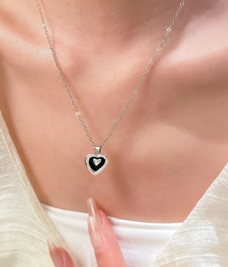 Alternative view of New Unique Design Dripping Oil Love Heart Pendant Necklace for Women Sweet Simple Charm Clavicle Chain Party Jewelry Daily Wear