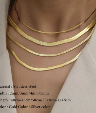Gold Color Stainless Steel Blade Snake Chain Necklace for Women Men Herringbone Choker Neck Chains 2024 Trend Jewelry Gift Hot