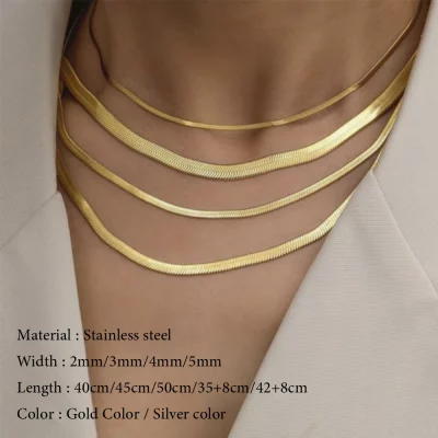 Gold Color Stainless Steel Blade Snake Chain Necklace for Women Men Herringbone Choker Neck Chains 2024 Trend Jewelry Gift Hot