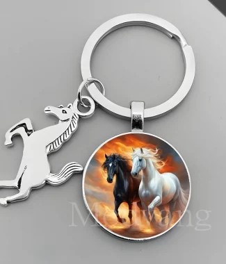Alternative view of Animal Running Horse Keychain Exquisite Steed Pattern Glass Cabochon Keychain Men's Charm Keychain Gift